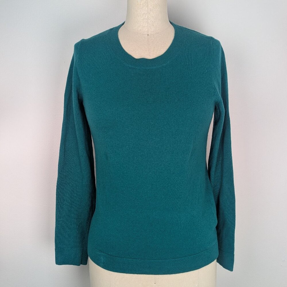 J Crew Teddie Sweater Cotton Wool Blend Green Pullover XS Preppy Fashion Basics